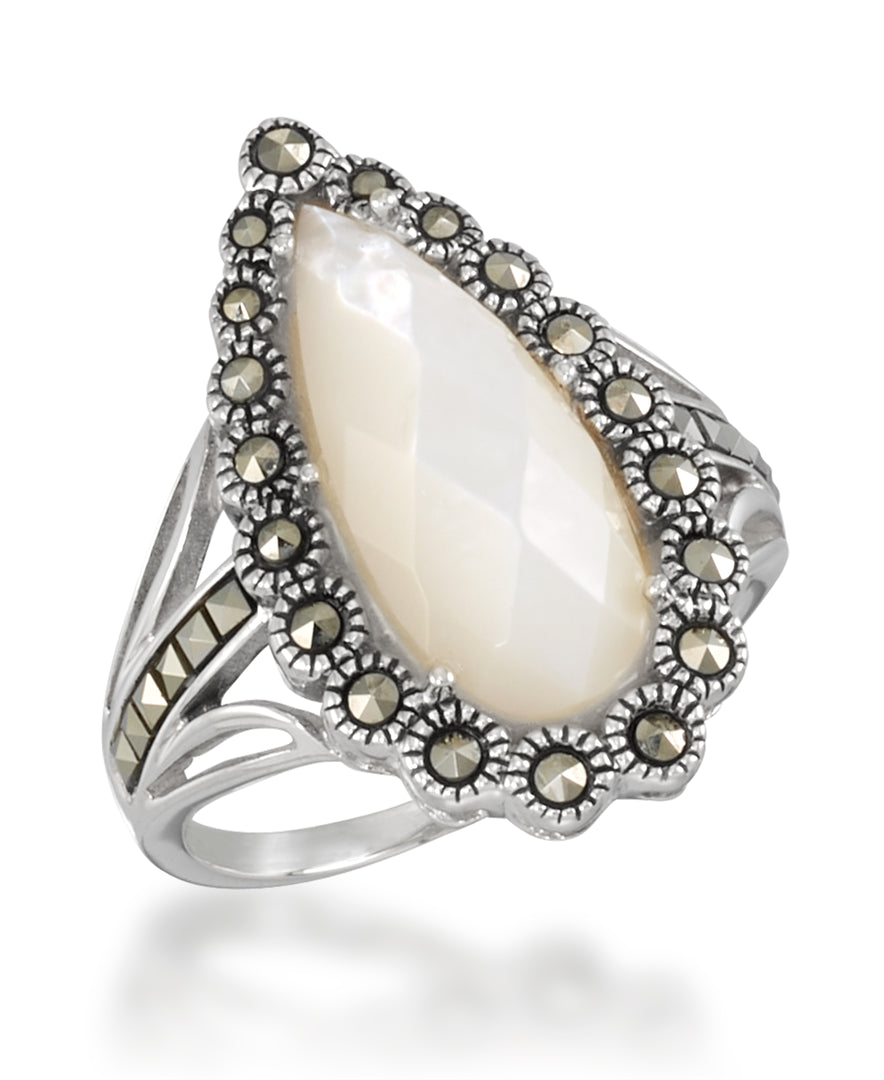 Sterling Silver_Tori Hill® Genuine Marcasite and faceted Mother of Pearl Teardrop Halo Ring_I_Heart_1