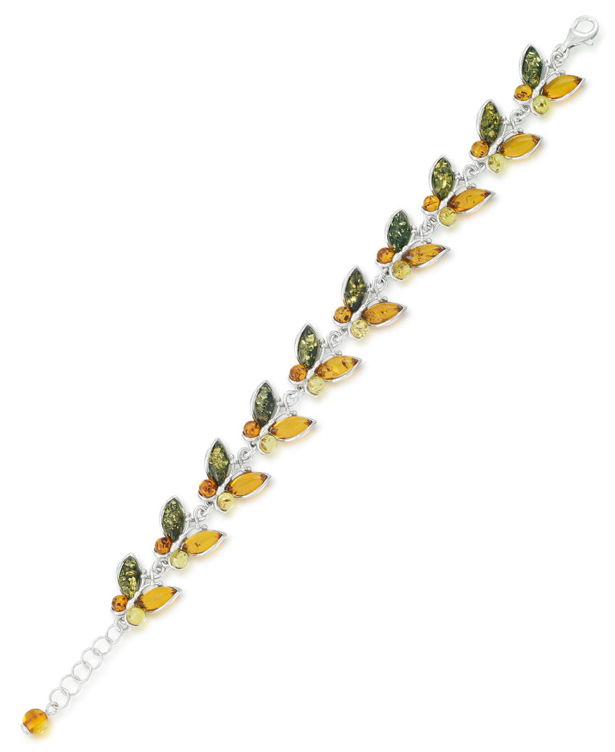 Sterling Silver_Amber Rosa™ Genuine Multicolor Amber Butterfly Adjustable Bracelet 7" with 1" Extender - iHeart Jewels_I_Heart_1