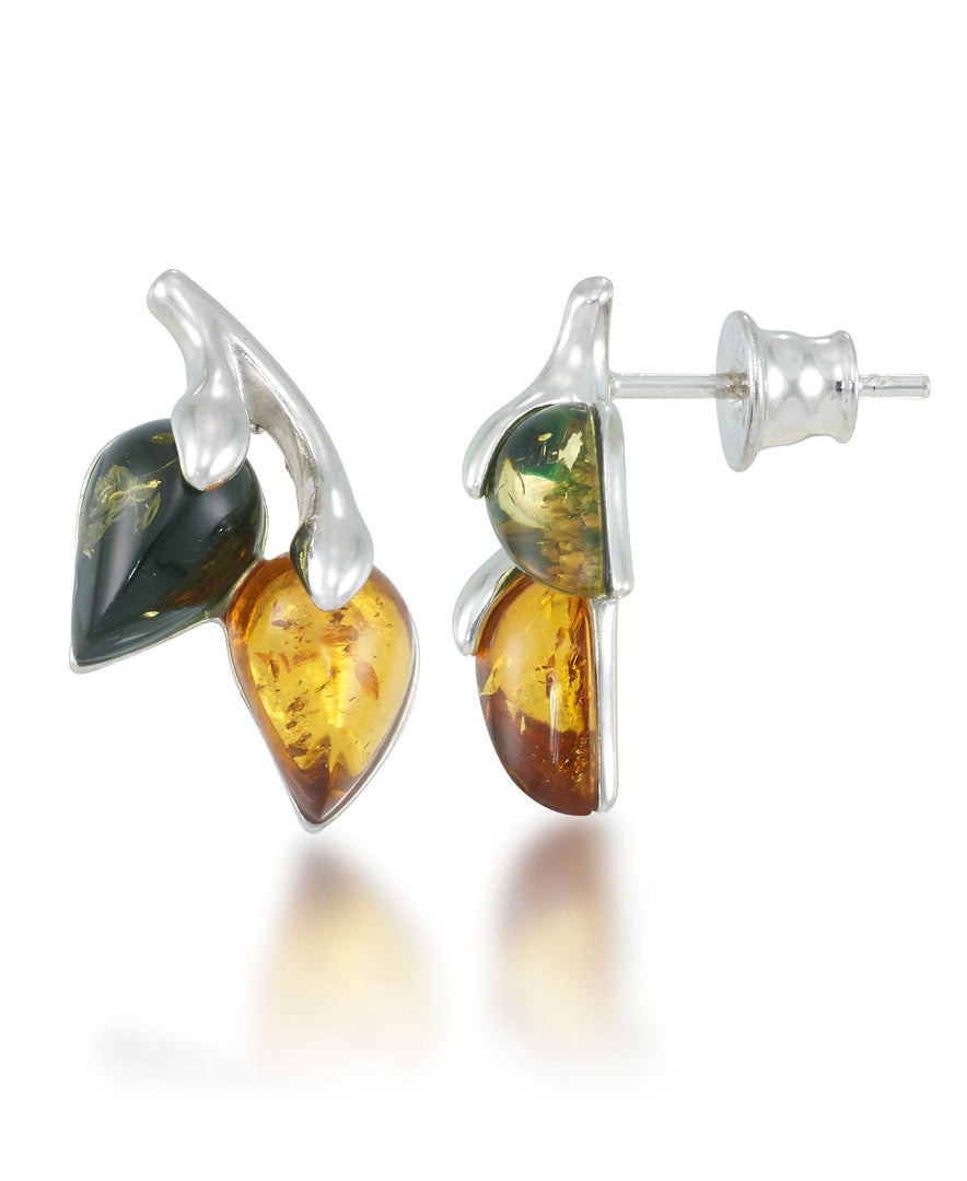 Sterling Silver_Amber Rosa™ Genuine Multicolor Amber Leaf Earrings - iHeart Jewels_I_Heart_1