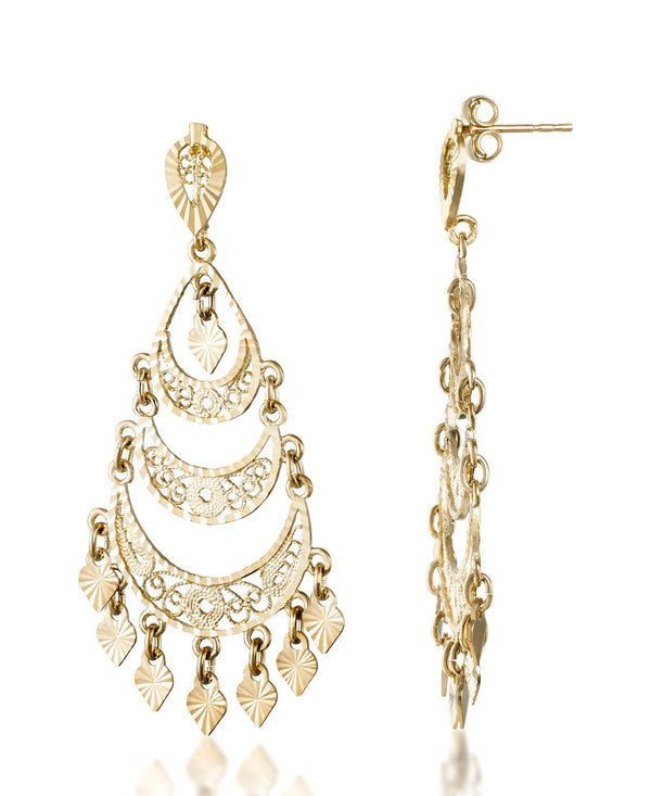 Yellow Gold_10K Gold Diamond Cut Large Chandelier Drop Earrings. Made in Turkey_I_Heart_1