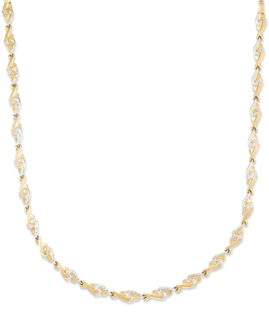 Two-Tone_10K Gold Two Tone Satin & Diamond Cut "The Ocean" Necklace, 17". Made in Turkey_I_Heart_1