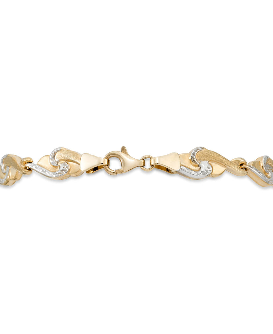 Two-Tone_10K Gold Two Tone Satin & Diamond Cut "The Ocean" Necklace, 17". Made in Turkey_I_Heart_1