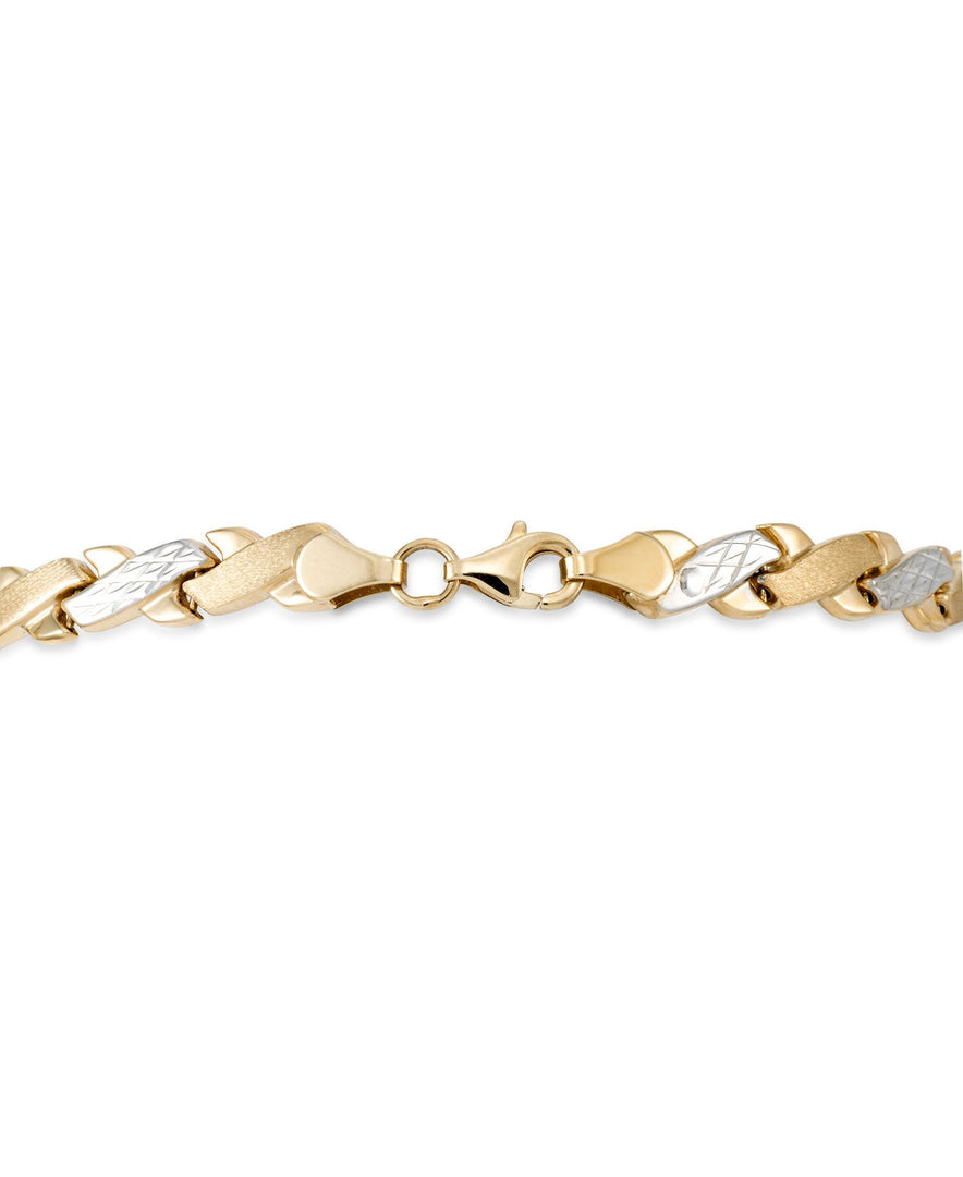Two-Tone_14K Gold 17" Two Tone Diamond Cut and Polished "X" Motif Stampato Necklace. Made in Turkey_I_Heart_1