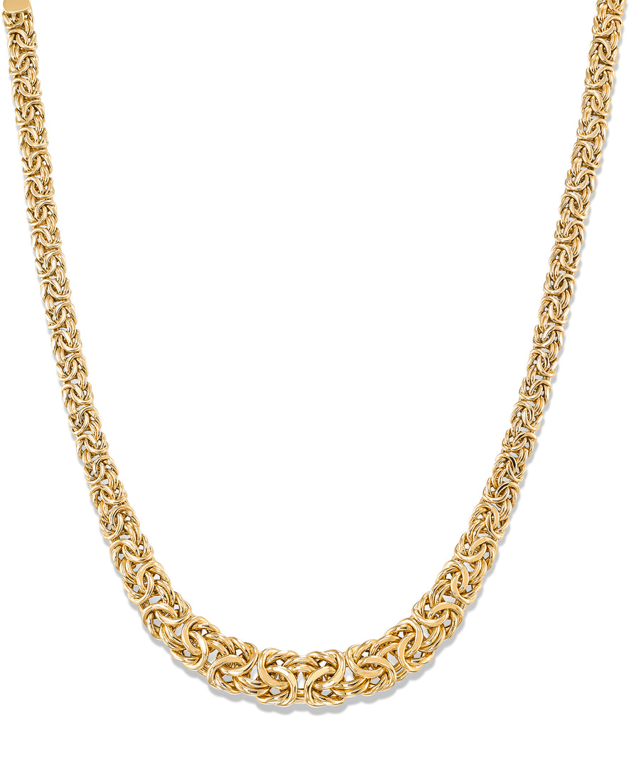 Yellow Gold_10K Gold Classic Domed Graduated Byzantine Statement_Necklace_I_Heart_1