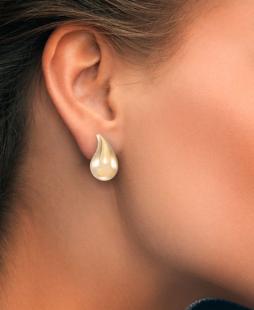 Yellow Gold 10K Gold High Polished Sculpted Teardrop Button Earrings_I_Heart_1
