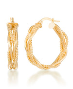 Cargar imagen en el visor de la galería, Yellow Gold_14K Gold Rope and Polished Braided Hoop Earrings, Made in Italy_I_Heart_1
