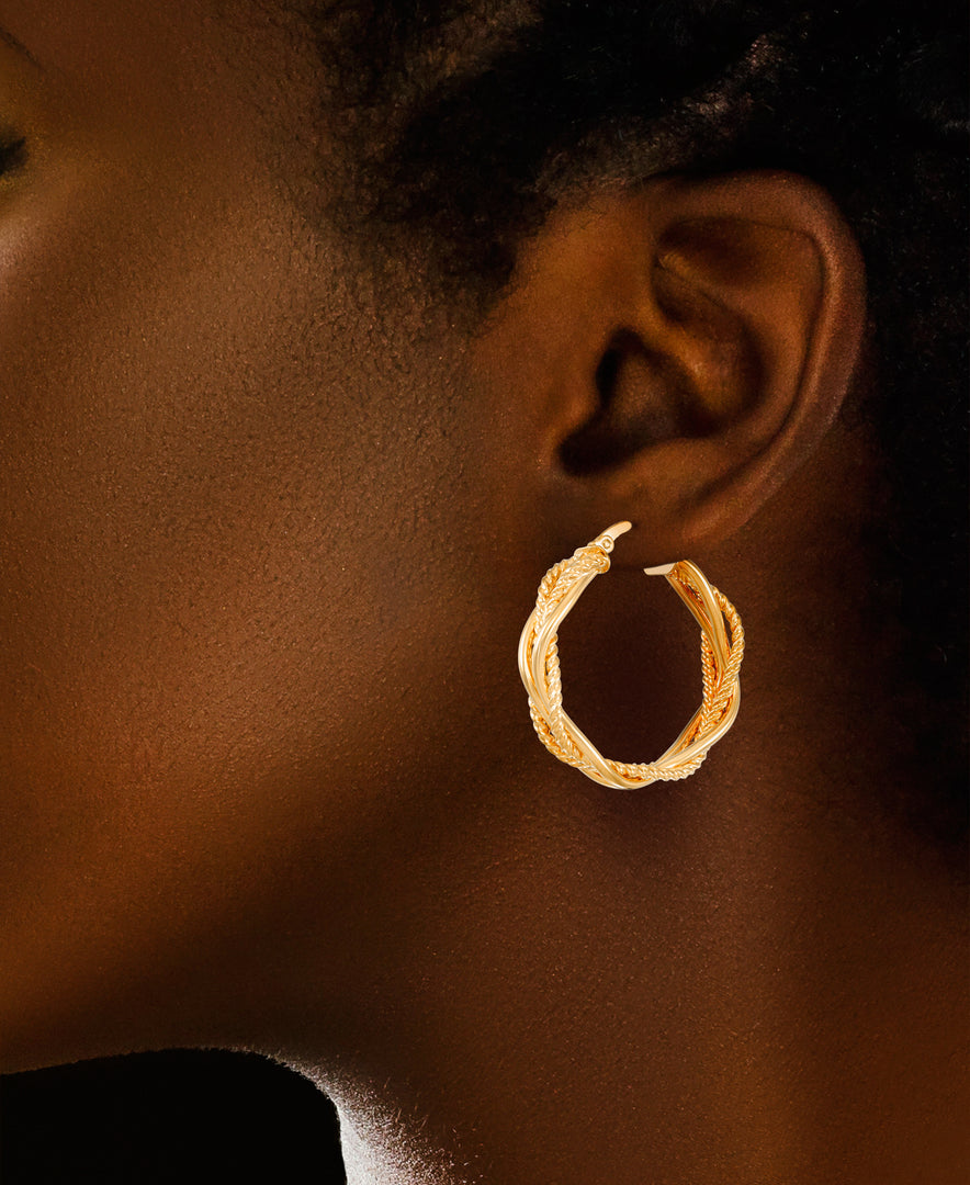 Yellow Gold_14K Gold Rope and Polished Braided Hoop Earrings, Made in Italy_I_Heart_1