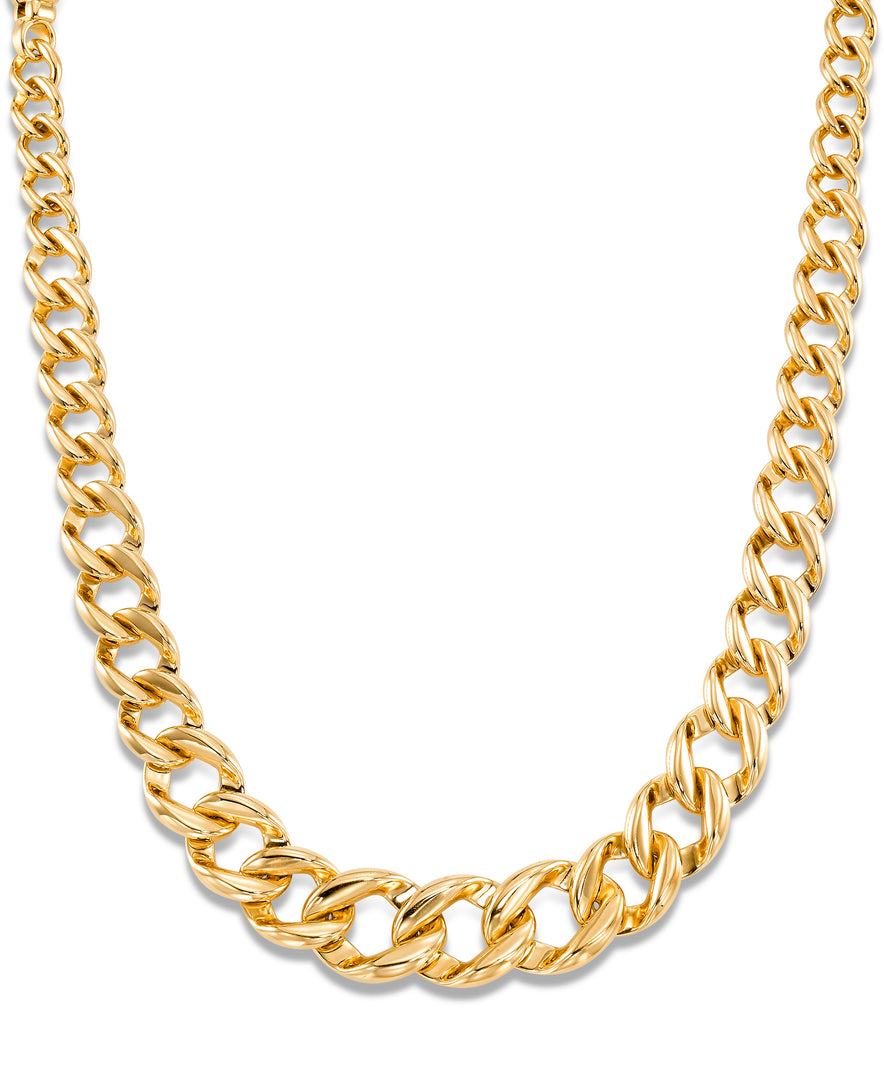 Yellow Gold Gold Luxe® 14K Gold Bold Graduated Sculpted Curb Link Necklace, 20". Dent Resistant, Infused with Nano Diamond Resin Core® I_Heart_1