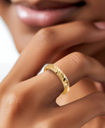Load image into Gallery viewer, Yellow Gold_Gold Luxe® 14K Gold Diamond Cut Band Ring Dent Resistant, Infused with Nano Diamond Resin Core®_I_Heart_1
