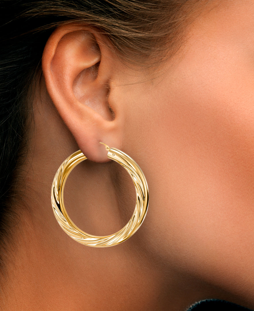 Yellow Gold_Gold Luxe® 14K Gold Large Twist Hoop Earrings. Dent Resistant, Infused with Nano Diamond Resin Core®_I_Heart_1