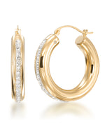 Cargar imagen en el visor de la galería, Yellow Gold_Gold Luxe® 14K Yellow Gold Bold Round Hoop Earrings with Brilliant Pave Crystals. Dent Resistant, Infused with Nano Diamond Resin Core® - iHeart Jewels_I_Heart_1
