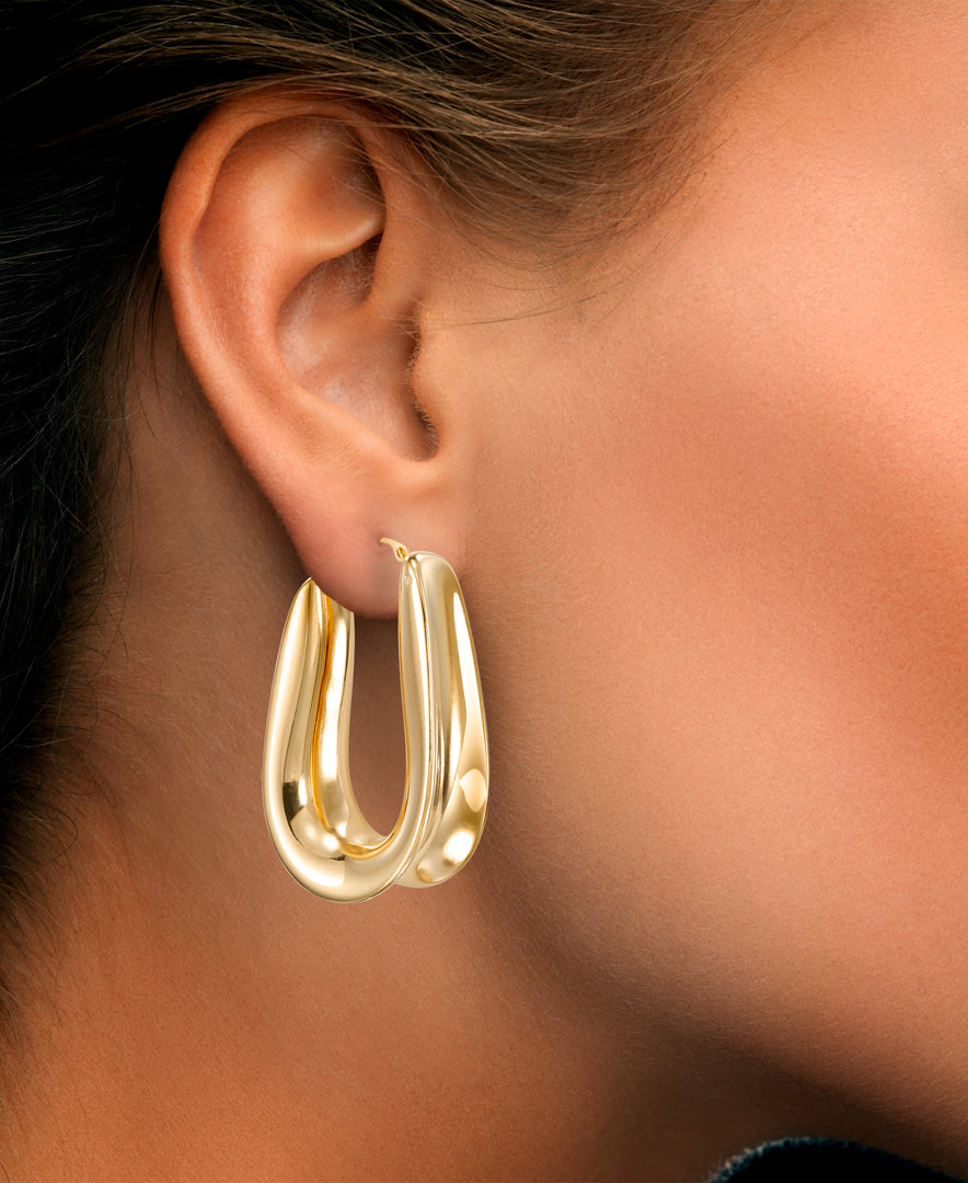Yellow Gold_Gold Luxe® 14K Yellow Gold Graduated Sculpted Hoop Earrings. Dent Resistant, Infused with Nano Diamond Resin Core® - iHeart Jewels_I_Heart_1