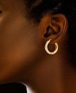 Cargar imagen en el visor de la galería, Yellow Gold_Gold Luxe® 14K Yellow Gold High Polished Round Hoop Earrings. Dent Resistant, Infused with Nano Diamond Resin Core® - iHeart Jewels_I_Heart_1
