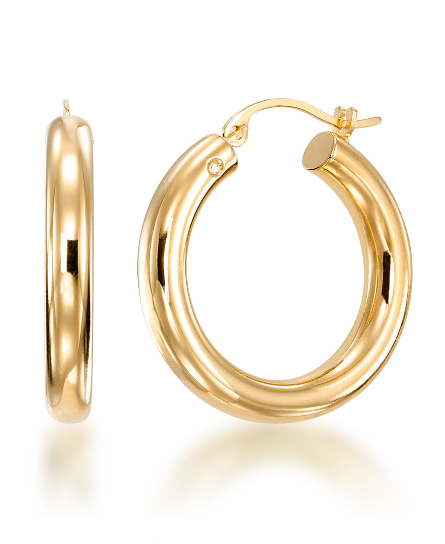 Yellow Gold_Gold Luxe® 14K Yellow Gold High Polished Round Hoop Earrings. Dent Resistant, Infused with Nano Diamond Resin Core® - iHeart Jewels_I_Heart_1
