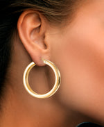 Load image into Gallery viewer, Yellow Gold_Gold Luxe® 14K Yellow Gold Large and Bold Hoop Earrings.  Infused with Nano Diamond Resin Core® - iHeart Jewels_I_Heart_1
