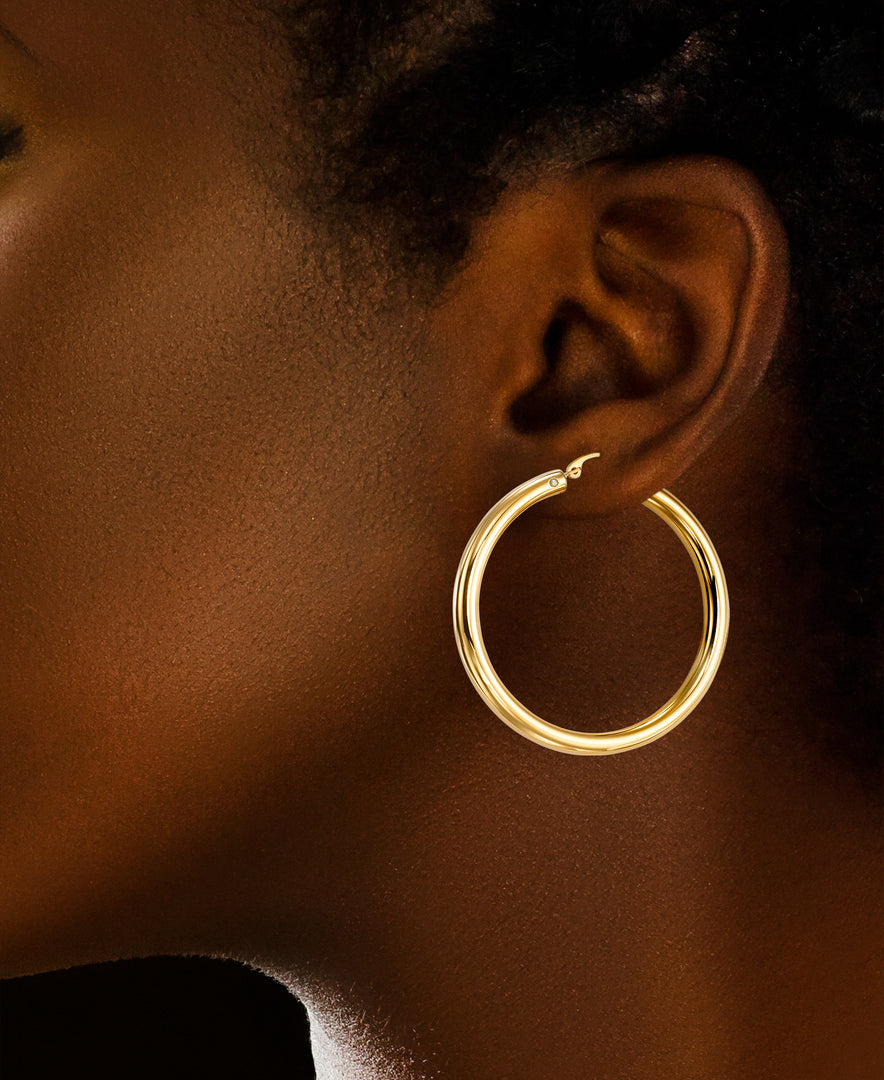 Yellow Gold_Gold Luxe® 14K Yellow Gold Round Hoop Earrings. Dent Resistant, Infused with Nano Diamond Resin Core® - iHeart Jewels_I_Heart_1