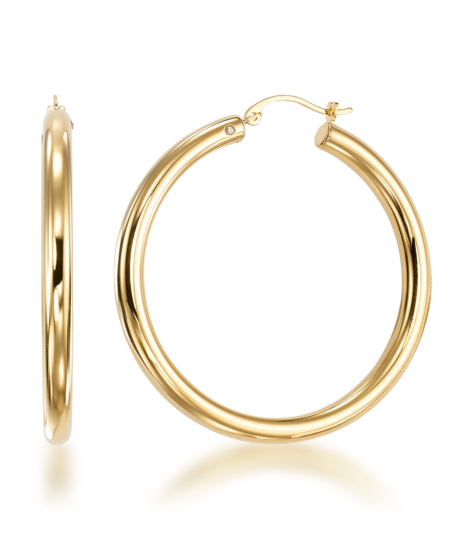 Yellow Gold_Gold Luxe® 14K Yellow Gold Round Hoop Earrings. Dent Resistant, Infused with Nano Diamond Resin Core® - iHeart Jewels_I_Heart_1