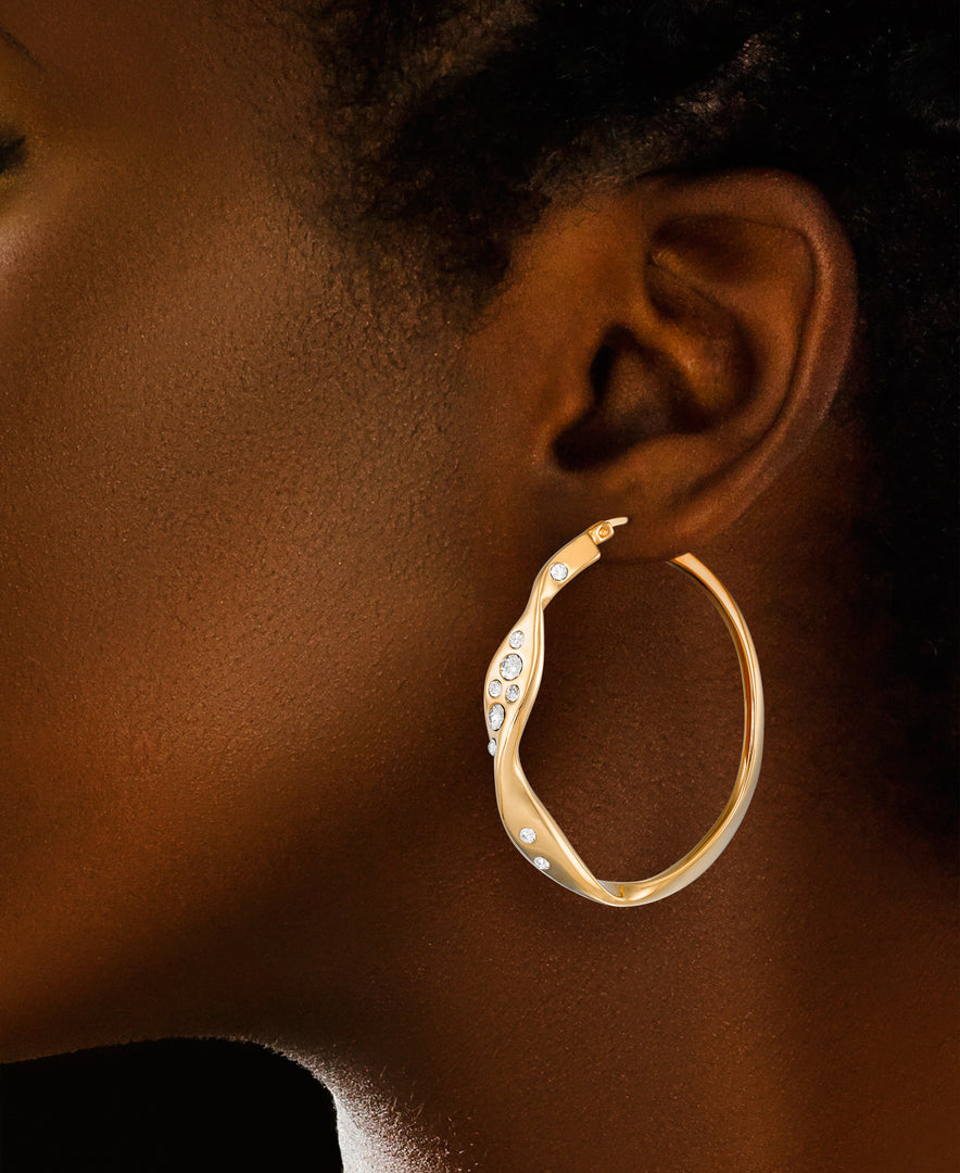 Yellow Gold Tone_1/10 CT. T.W. Simulated Diamond Oval Wave Hoop Earrings_I_Heart_1