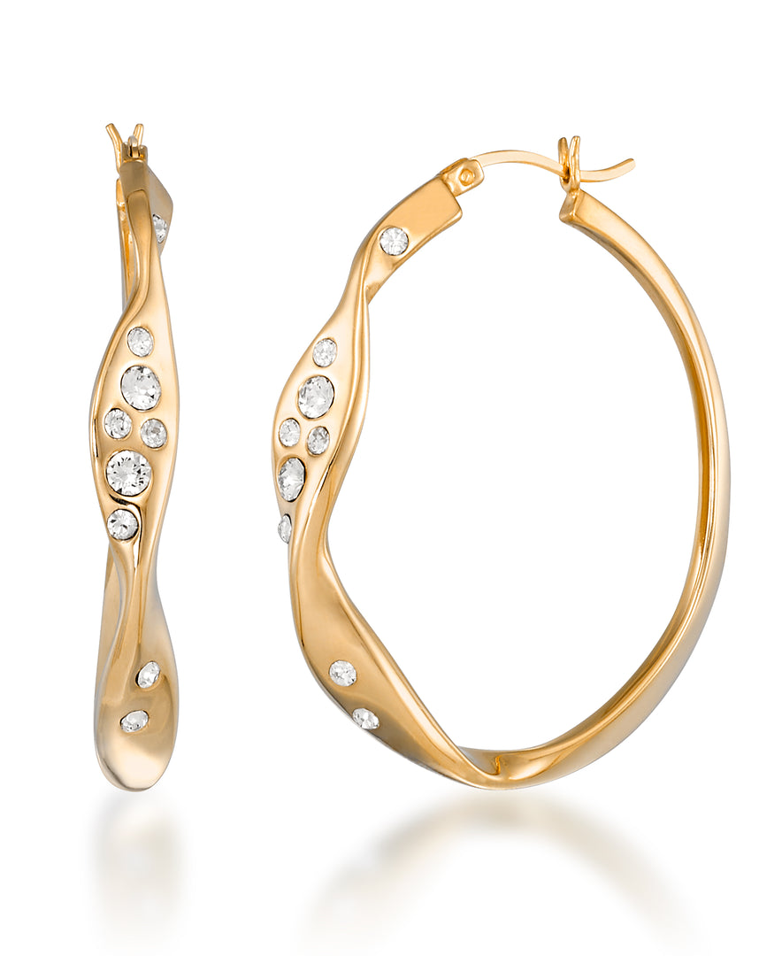 Yellow Gold Tone_1/10 CT. T.W. Simulated Diamond Oval Wave Hoop Earrings_I_Heart_1