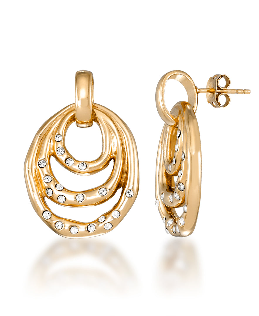 Yellow Gold Tone_1/5 CT. T.W. Simulated Diamond Organic Tripple Oval Dangle Earrings_I_Heart_1