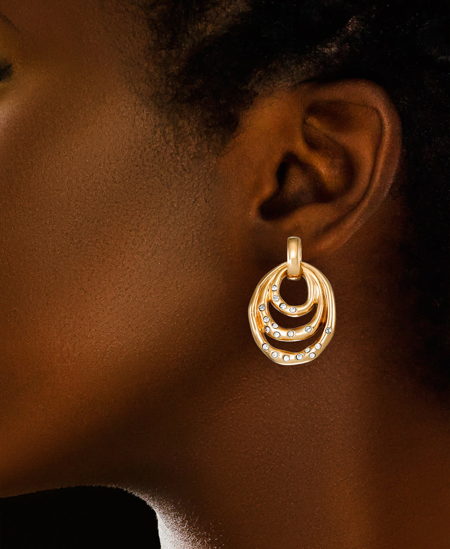 Yellow Gold Tone_1/5 CT. T.W. Simulated Diamond Organic Tripple Oval Dangle Earrings_I_Heart_1